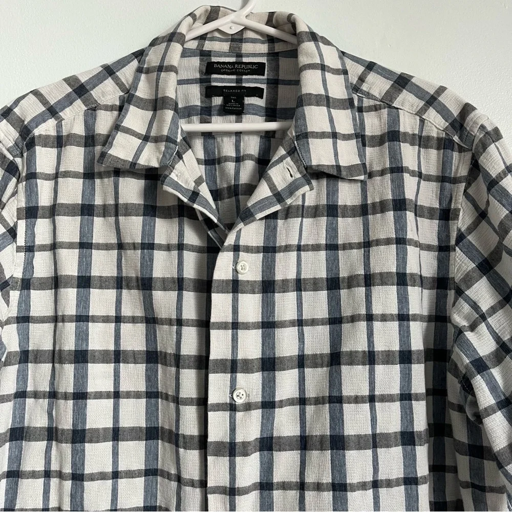 Banana Republic • Cotton Plaid Short Sleeve Shirt Relaxed Fit Tall